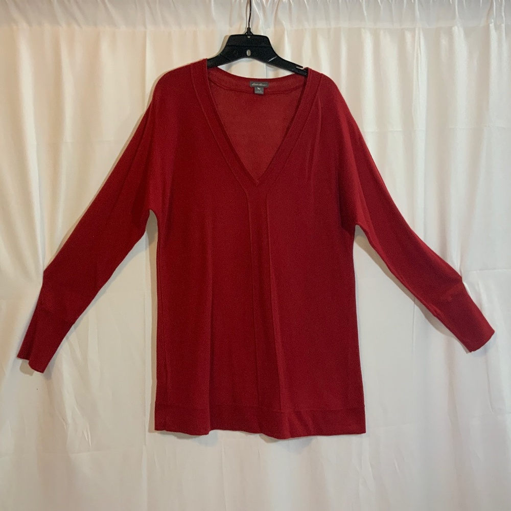 EDDIE BAUER Cotton Blend Red V-neck pull over sweater Women’s Large  55% / 45%